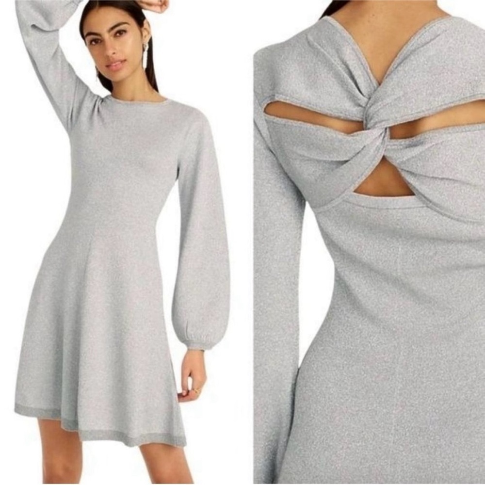 NWT J. Crew Lurex Twist Back Dress Shimmery Silver Size Medium Retail $268.00